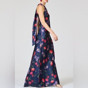 sachin and bobby laurent floral sleeveless satin crepe gown